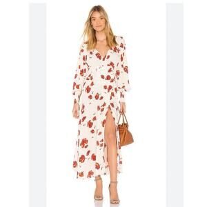 Free People So Sweetly Floral Midi Dress Cottage V Neck Long Sleeve XS